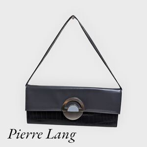 Pierre Lang Gray and Black Silver Buckle Shoulder Bag